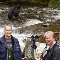 Jeff Turner, and stero video techie, Knight Inlet, grizzly bears, salmon