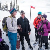 Snowshoe adventure guide Andrea Petzold ready to turn 'em loose at Purcell Mountain Lodge, northern Purcells, near Golden, BC