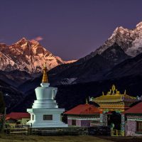 long after the sun has left the peaks of Everest, Lhotse and AmaDablam, the light continues to glow ,Tengboche Monastery