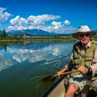 Jim Thorsell on a canoe paddle, Columbia Valley wetlands