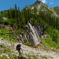 Hike to basin beneath The Bastille peak, Leona Creek, near Jumbo Creek/Pass, Purcells, with Barrie Hawes and Doug Andrus.