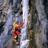 Joe Josephson on first ascent of Sliver, Ghost River, Rockies