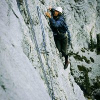 Brian Greenwood on a route in CMC Valley, behind Mt Yamnuska