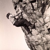 Brian Greenwood at Okotoks Rock during springtime "training", on the way to pub night at the Empress Hotel, Calgary Mountain Club