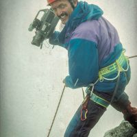 Pat Morrow filming his 3rd ascent of Carstensz Pyramid, Irian Jaya, Indonesia 1989