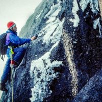 Pat Morrow on crux pitch, Carstensz Pyramid, Seven Summits