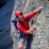 Kevin Doyle on Forbidden Corner route, Mt Yamnuska, Alberta Rockies
