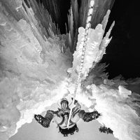 Brad Wrobleski on Louise Falls, Banff National Park, ice climbing c 1988??